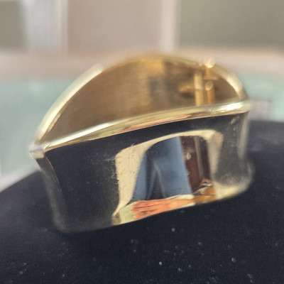 Gold Tone Wide Metal Cuff Bangle Bracelet, No Stone, Minimalist Style