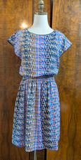 Eliza J Size 4 Mosaic Print Smocked Elastic Waist Blouson Dress Sleeveless Lined
