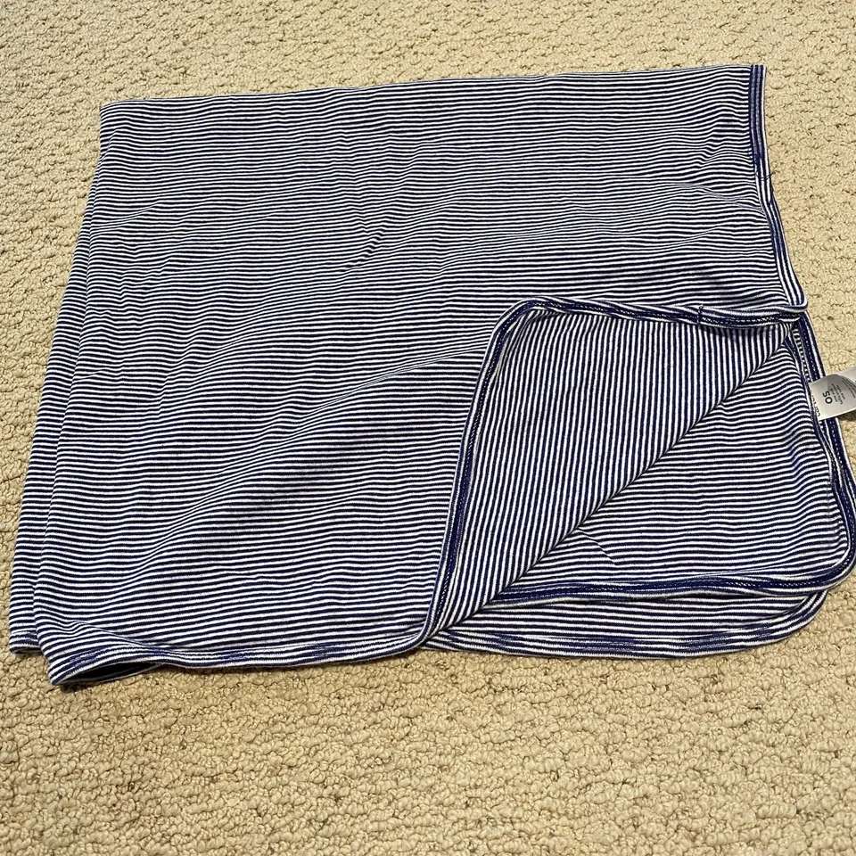 Manta de bebé Carters azul blanco rayas jersey fino tejido algodón elástico niño Foto 2 de 4