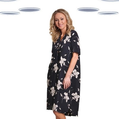 Ex Julipa Damen Kurzarm Bedruckt Strukturiert Crinkle Etuikleid in Navy