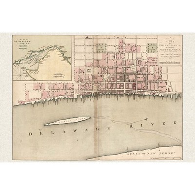 1776 Philadelphia Colonial City Plan with Delaware Bay Nautical Chart