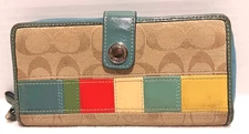 Coach Multi Colered Clutch Check Wristlet Wallet 7 3/4" x 4" Wolith Snap Shut