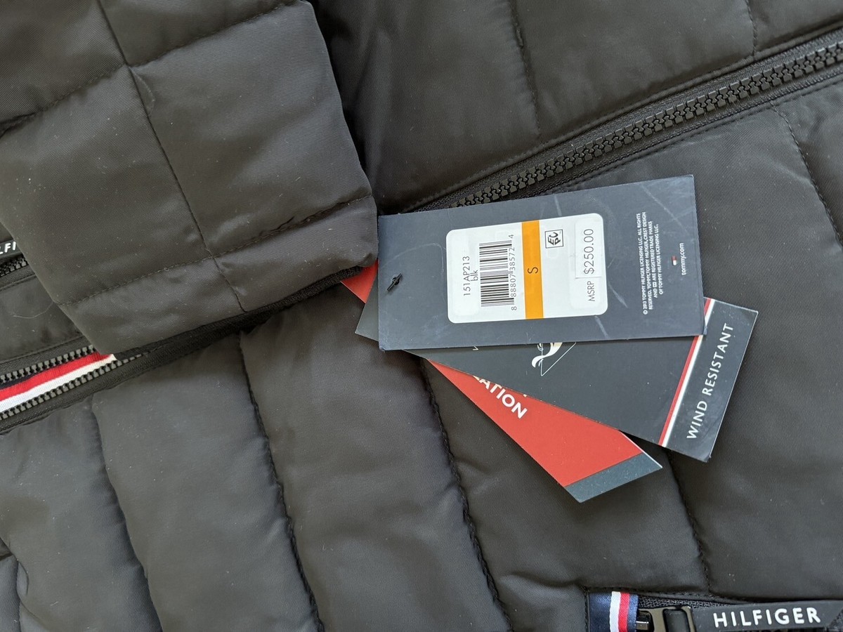 Tommy Hilfiger Men's Black Quilted Puffer Sherpa Hood Lined Jacket