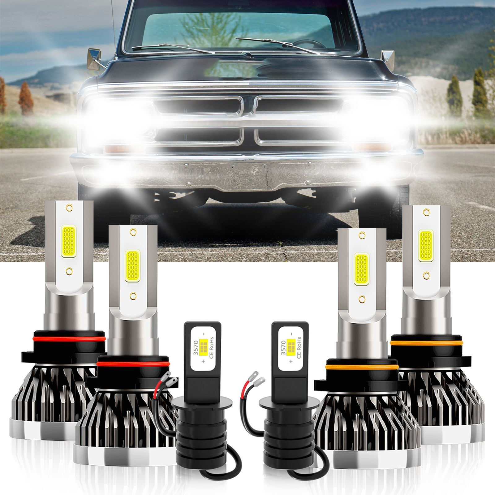 LED Headlight High Low Fog Light Bulbs Combo white kit For GMC C1500 1988-1998