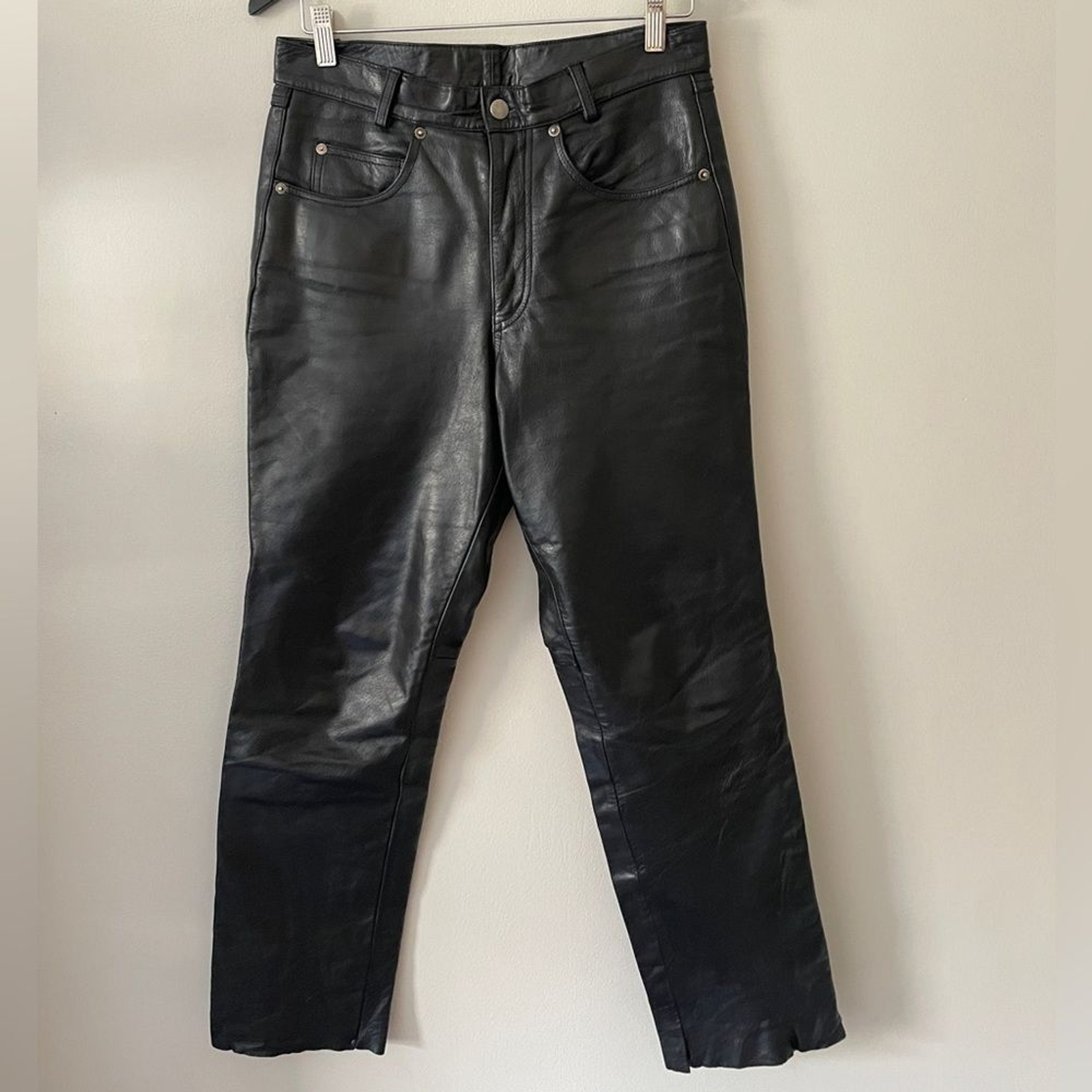 FMC Leather Straight Leg Pants with Raw Hem Size 30
