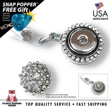 Rhinestone Border Snap Button Badge Reel, Retractable ID Holder, Snap Clip