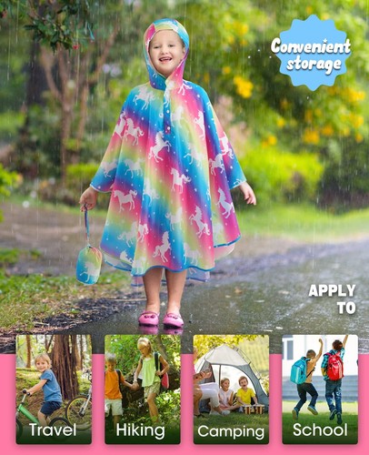 Lightweight Kids Rain Poncho Waterproof Kids Poncho Reusable Hooded Rain Jack... - Picture 4 of 7