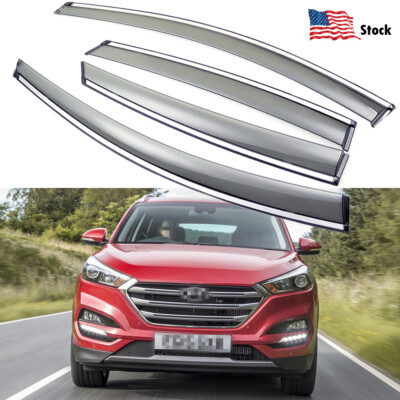 Genuine Hyundai Sun Rain Visors - 6 Piece Set For 2016-2021 Tucson (Black, Tape-On)