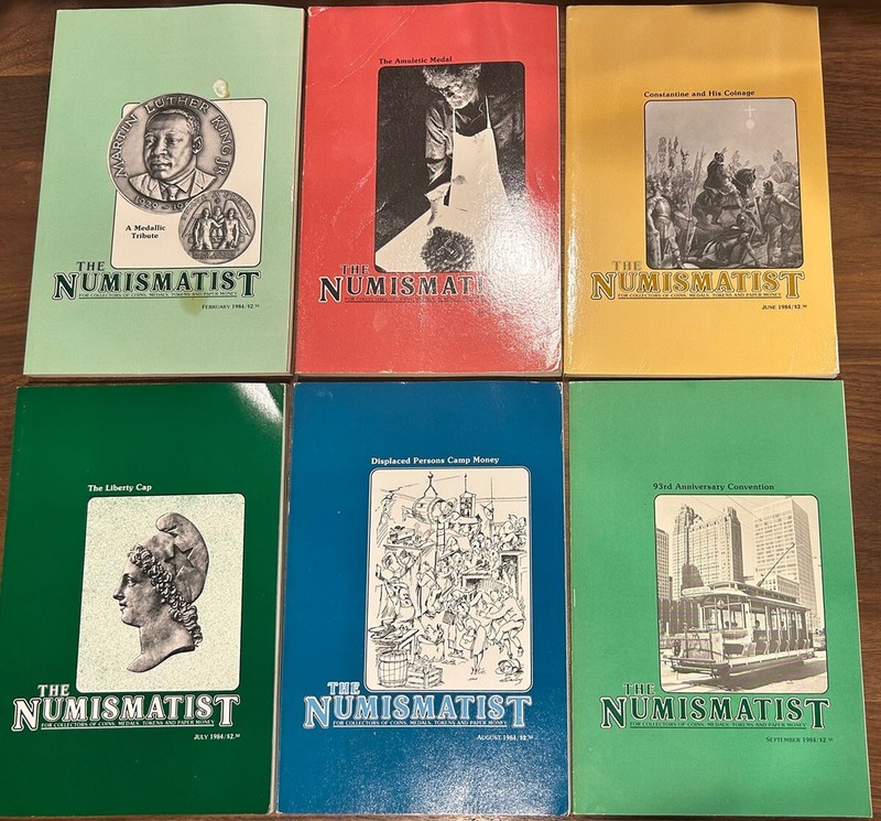 Vintage 1984 lot of The Numismatist : 6 issues : Feb, March, June, Jul, Aug, Sep