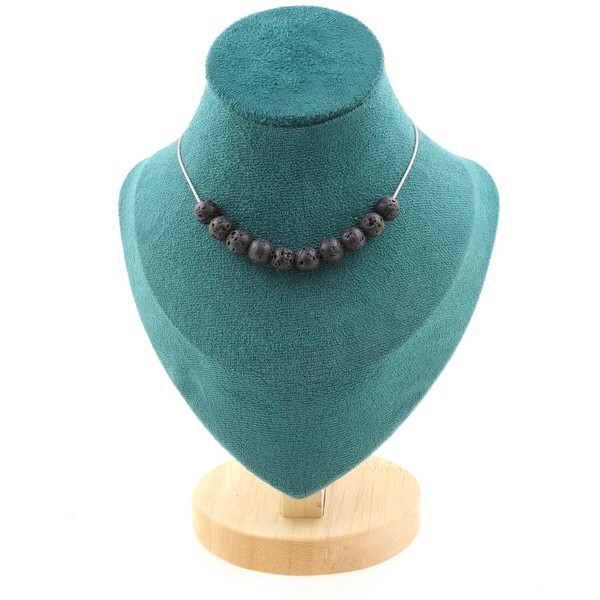 Halskette 10 Lava Perlen 8 Mm. Edelstahlkette Halskette FüR Frauen, MäNner.-image
