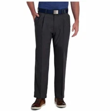 Haggar Men's Cool Right Performance Flex ,Pleated Pant, Dark Grey, 40W X 29L