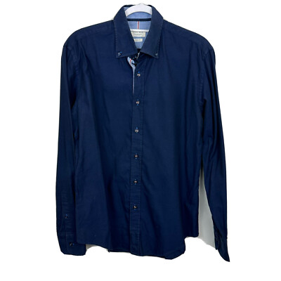 Zara Man Slim Fit Shirt Men's Size Large L Long Sleeve Button Down Navy  Blue DB | eBay