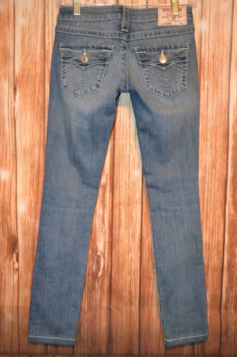 True Religion Girl's Skinny Distressed Pocket Flaps Blue Denim Jeans Sz 24x29 - Picture 6 of 12