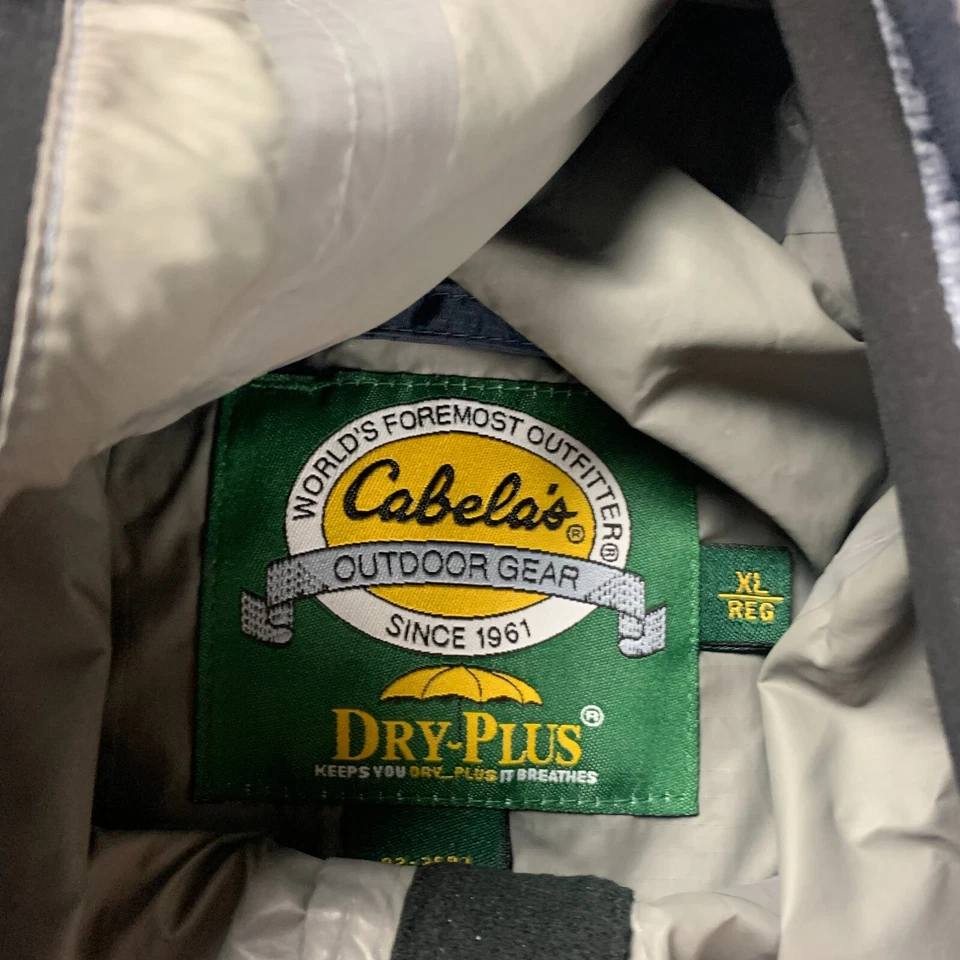 Cabelas Mens Jacket XL Gray Black Rain Coat Hooded Dry Plus Ultra Ripstop Nylon - Image 3 of 4