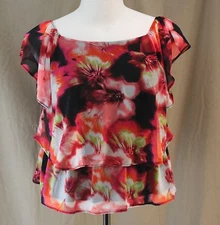 Worthington Petite, PL, Black/Pink Floral Print Top, New with Tags