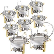 8 Pack Chafing Dishes Buffet Warmer 5 Qt Round Stainless Steel Buffet for Party