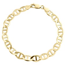 10K Yellow Gold Mens 7.50mm Plain Solid Anchor Mariner Link Bracelet 8-9 Inches