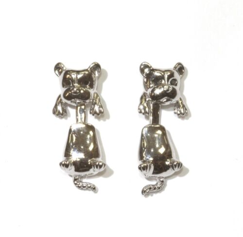 925 Sterling Silver .03ct diamond French Bulldog Front Back Dangle earrings 4.5g