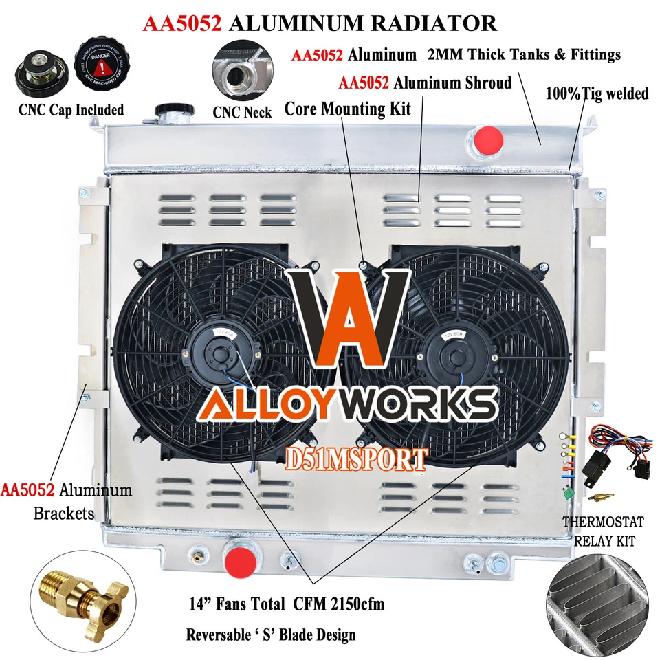 3 Row Radiator Shroud Fan Kit For 1983-1996 Ford F250 F350 F150 6.9L V8 7.3L AT Foto 2 de 4