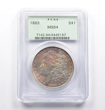MS64 1883 Morgan Silver Dollar OGH PCGS INSANE Color *1131
