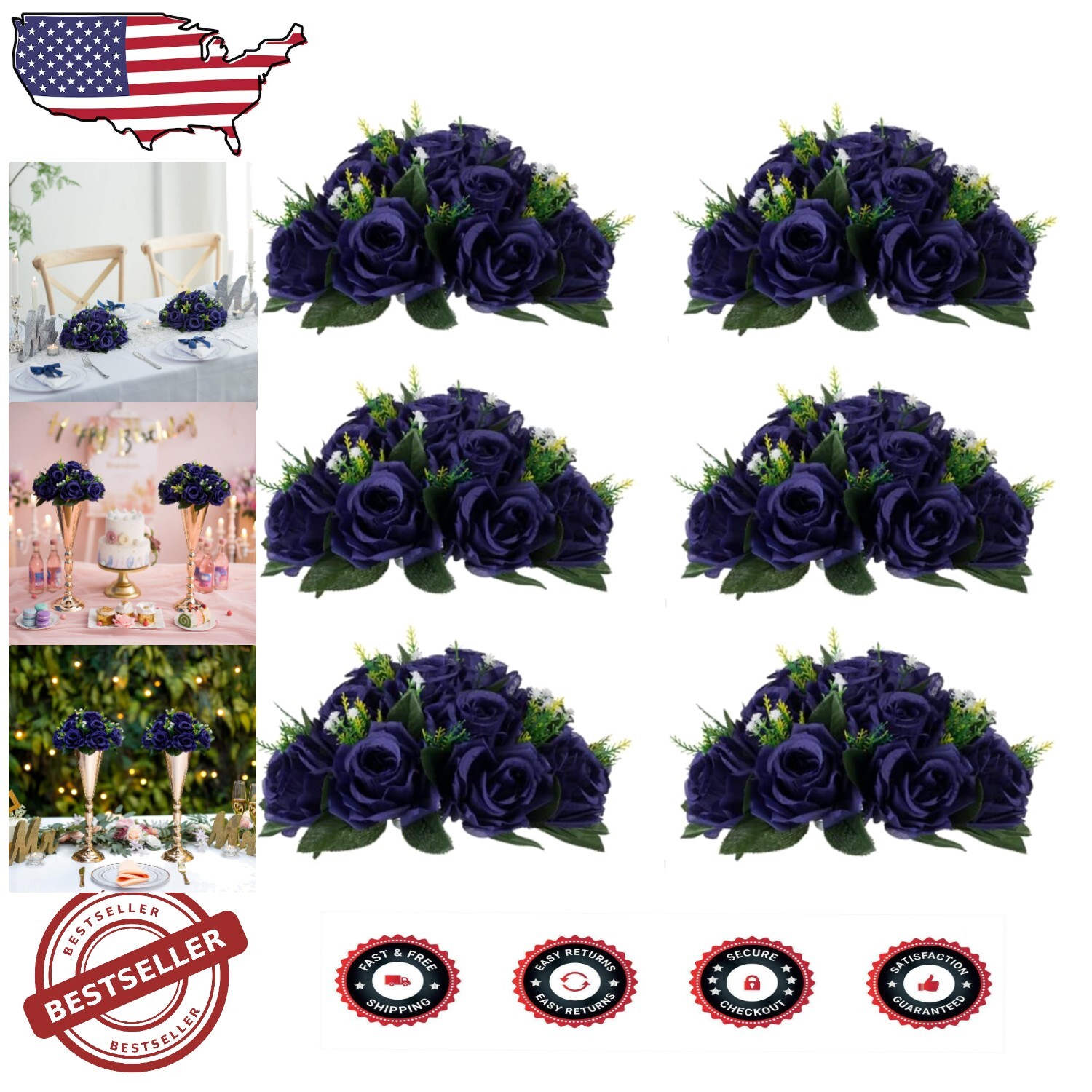 Set of 2 Navy Blue Artificial Silk Flower Balls for All Occasion Displays
