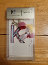 MODERN EXPRESSIONS MONOGRAM K KEYCHAIN NEW MULTICOLOR GOLD W/ POM POM TASSELS