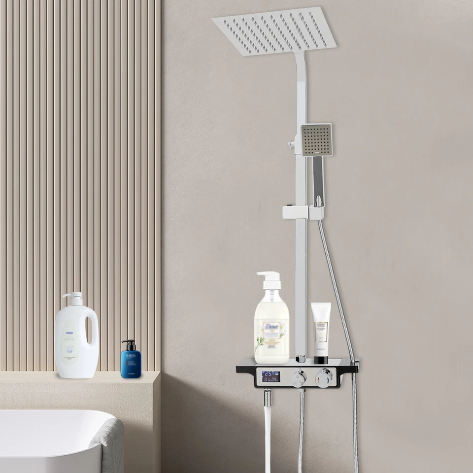 Shower System with Thermostatic Shower Fittings Rain Shower Shower Set Hand Shower Chrome - Image 2 of 4