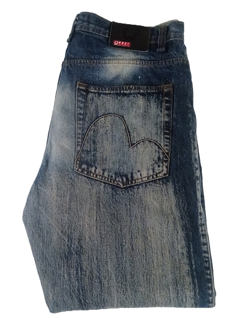 qurul　ブルー23インチ Qruel Jeans Mens 38x32 Blue Denim Distressed Regular Straight Dark