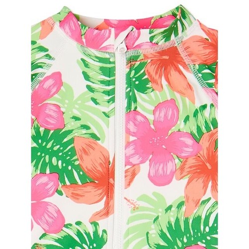 Wonder Nation Girls Floral Printed Long Sleeve Rashguard One-Piece Swimsuit, S - Picture 2 of 3