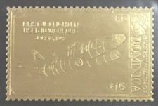 Timbre de La Dominique en OR 23 carats, thème : Avion, 16$