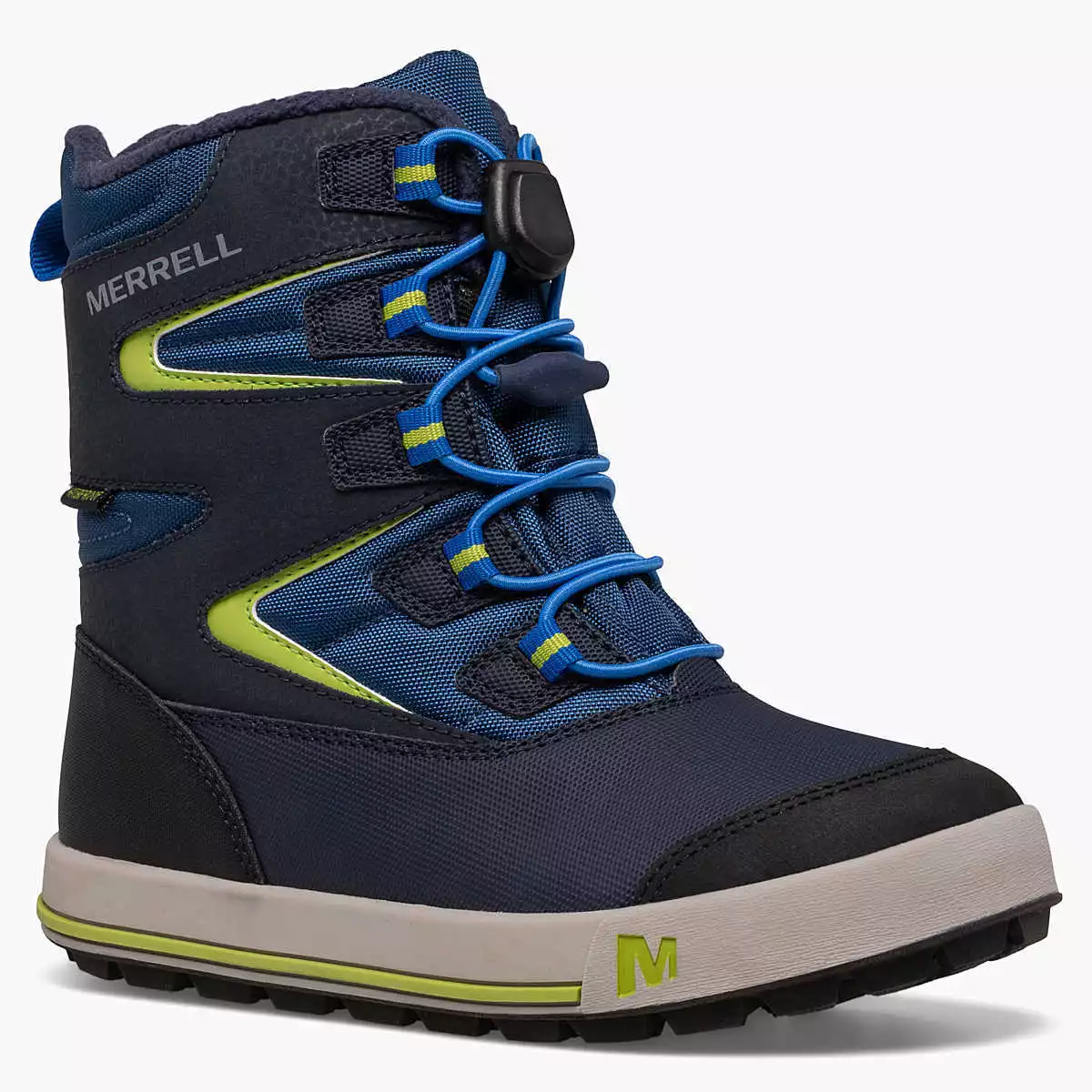 Merrell Snow Bank 3.0 Waterproof Winter Boot Big Boys 2 7 13 Navy Blue Citron