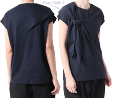 LANVIN en Bleu Japan Drap Top 2 Way Ribbon Bow JP Size 38 Navy NWT