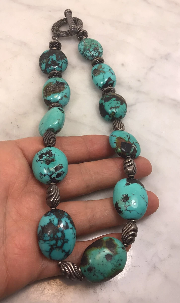 VTG Sterling Silver Marcasite Chunky Turquoise Bead Necklace eBay