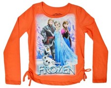 NEW DISNEY FROZEN GIRLS' LONG SLEEVE SHIRT CAST CREW FLAMING ORANGE