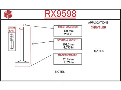 Engine Exhaust Valve ITM RX9598 fits 99-02 Daewoo Lanos 1.6L-L4