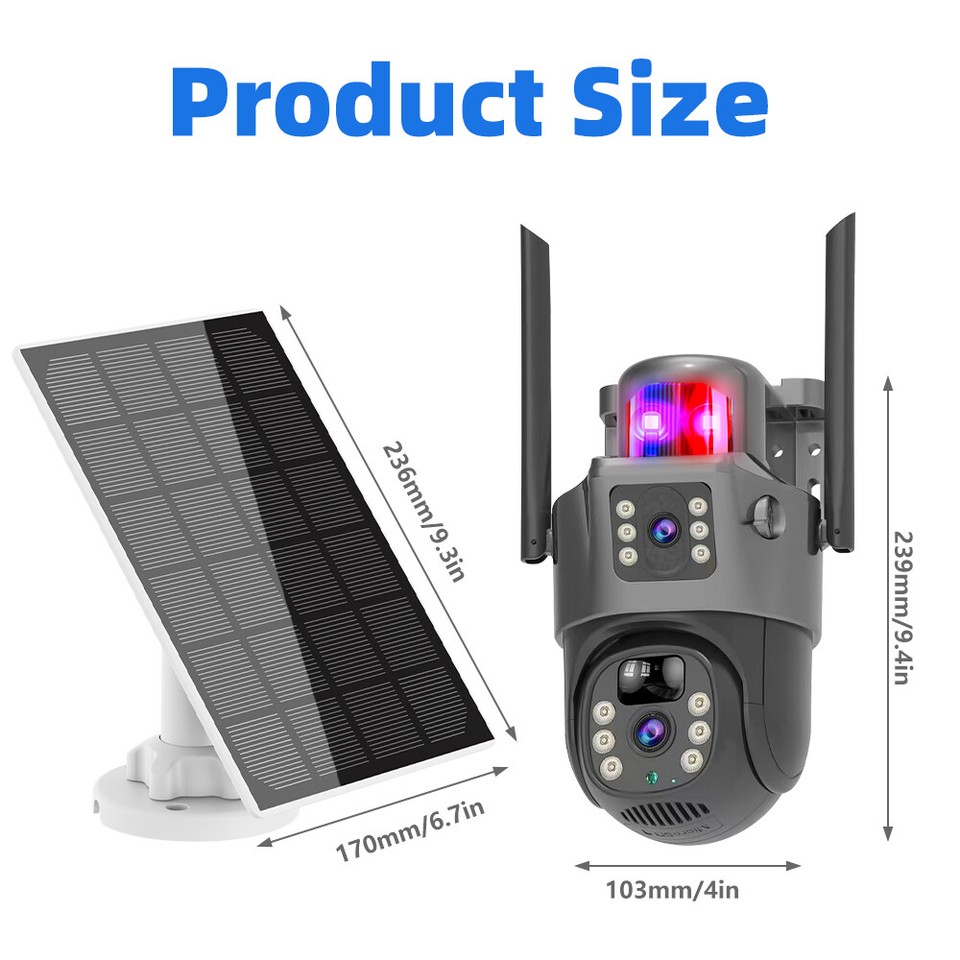 Solar-Powered Wireless WiFi Security Camera - Outdoor/Indoor PTZ With Pan/Tilt, Night Vision, 2-Way Audio, No Wires Needed