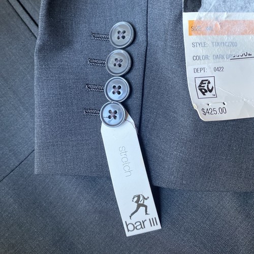 bar III Men Slim Fit Stretch Active Stretch Blazer Dark Gray 44L $425 New - Picture 10 of 20