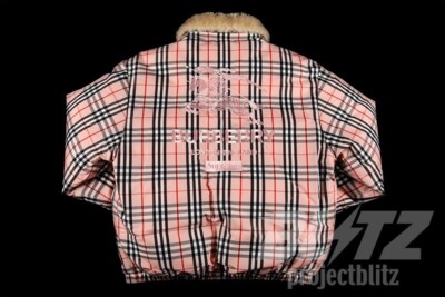 SS22 SUPREME X BURBERRY SHEARLING COLLAR DOWN JACKET PINK SIZE XL