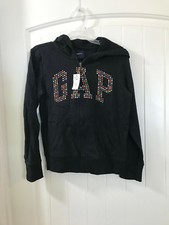 NWTS sz M 8 Gap Kids Girls Black Colorful Dot Lightweight Jersey Zip Up Hoodie