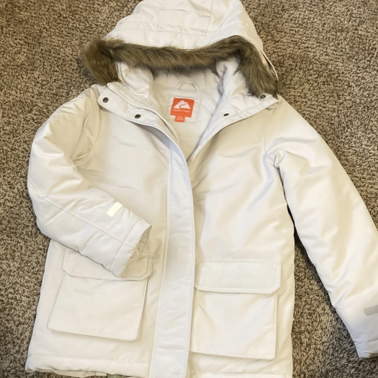 Ozark Trail Parka Jacket White Faux Fur Hood Water Resistant Unisex L 10-12