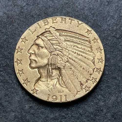 Beautiful 1911 $5 Indian Head Half Eagle US Gold Coin Rare Historic estate look