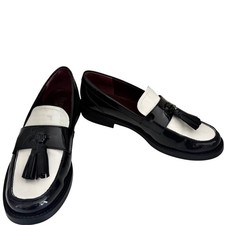 Franco Sarto Black White Colorblock Tasseled Patent Faux Leather Loafers Preppy