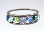 Pretty Vintage Silver Tone Channel Set Blue Green Crystal Ring Size 6.25