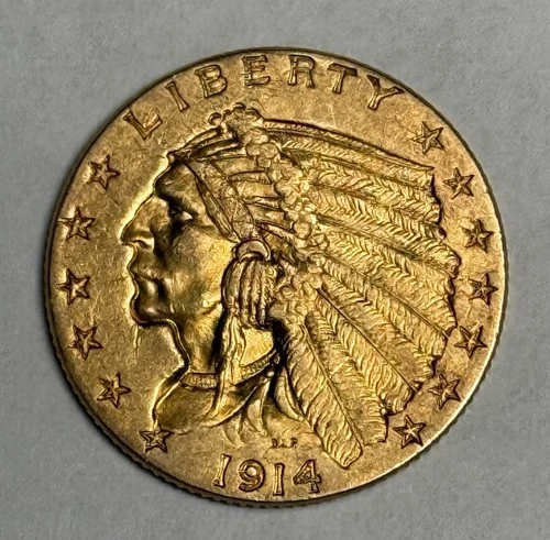 AU+ 1914 Indian Head Gold Quarter Eagle (all original!) U.S. $2.50 Almost UNC