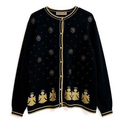 Vgt Women's Signature Expressions Black Sweater Gold Angels, Buttons & Beads M