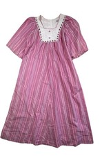 VTG Naturally Yours Liberty House Dress Women M Pink Stripe Muumuu Maxi Hawaiian