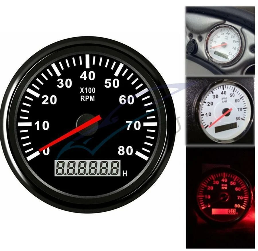 Waterproof 12/24V 85mm LCD Car Marine Tachometer Engine Tacho Gauge 0-8000 RPM - Image 2 of 4