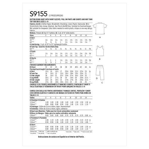 Simplicity Sewing Pattern 9155 Boys 3-6 Easy Shirt Tank Top Pants and Shorts - Picture 2 of 6