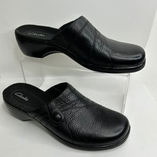 Clarks Womens Black Pebbled Leather Slip On Mule Clog Shoes 35324 Size 9M