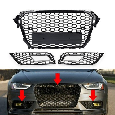 Front Hood Grille Fog Light Covers Honeycomb Style For Audi A4 Standard 2013-16